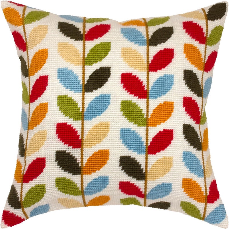Brvsk Ornamental Needlepoint Kit for Adults and Beginners — Colors of Autumn 16″ × 16″ with Clear, Precise Printed Design on Cotton Canvas; Includes 2 Needles, Yarn, and Easy-Read Chart - Image 1